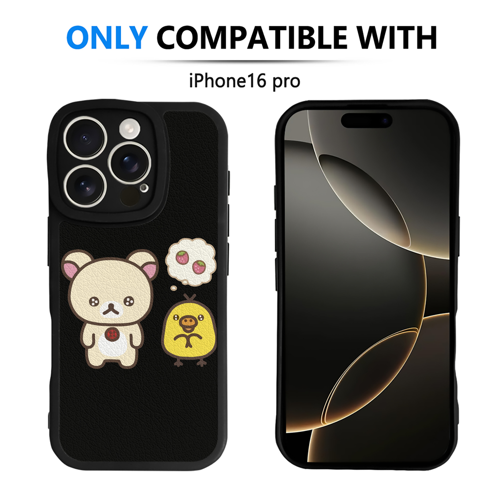 （画像用） リラックマ リラックマ キイロイトリ Rilakkuma Korilakkuma Kiiroitori 【iPhone 16シリーズ対応】シリコンスマホケース（レザー調） 材質：シリコン